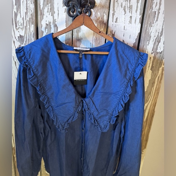 Eloquii Elements NWT Chambray Long Sleeve Button Up Ruffle Collar Size 26 - Picture 4 of 10